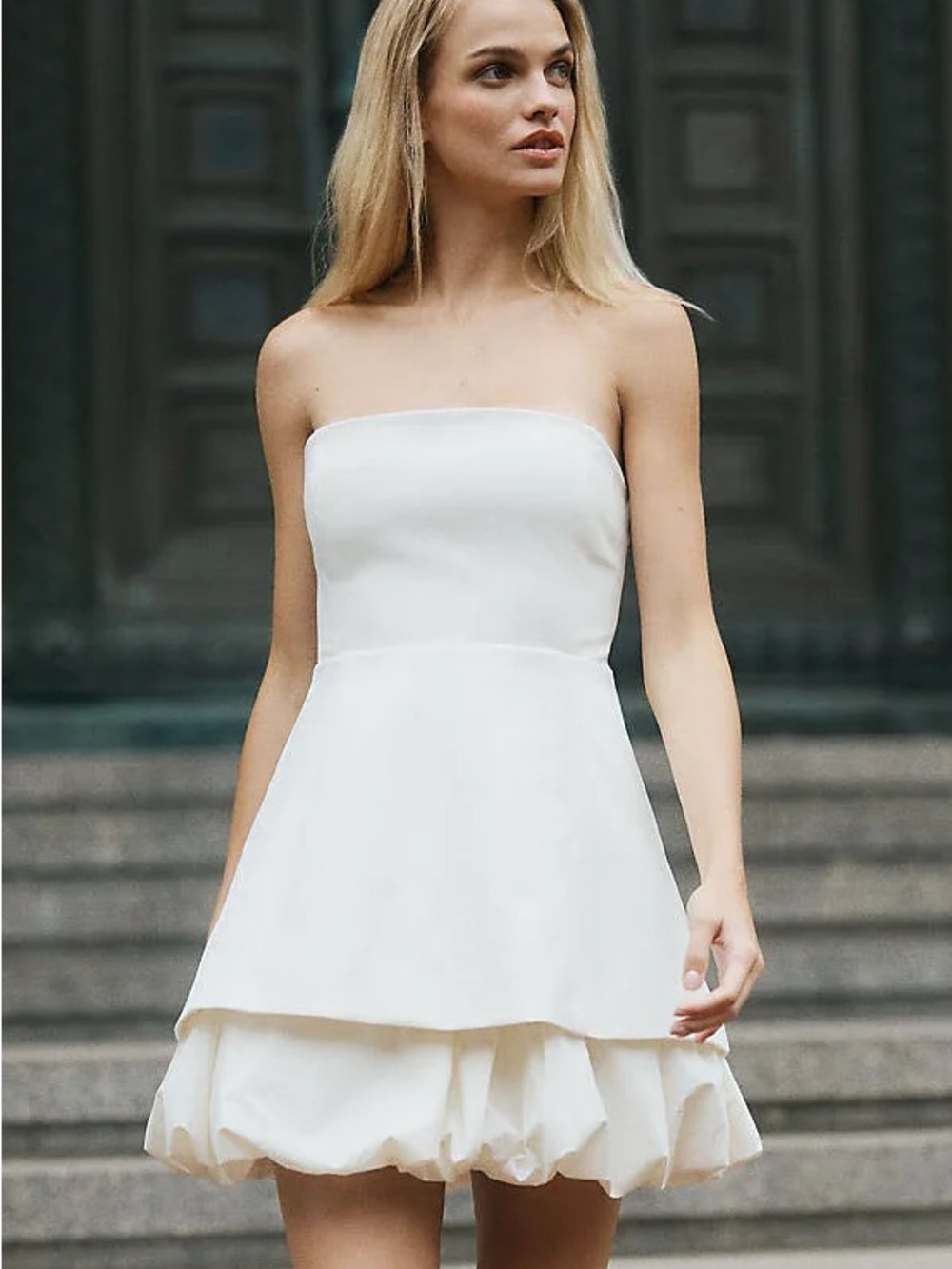 BHLDN Strapless White Tiered Short Dress